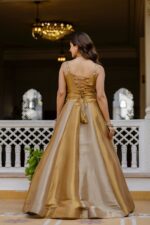 Gold Color Pure Banarasi Viscose Fabric Kali Pattern Lehenga