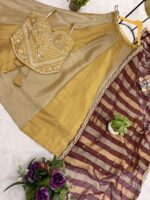 Gold Color Pure Banarasi Viscose Fabric Kali Pattern Lehenga