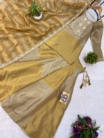 Gold Color Pure Banarasi Viscose Fabric Kali Pattern Top Lehenga