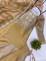 Gold Color Pure Banarasi Viscose Fabric Kali Pattern Top Lehenga