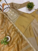 Gold Color Pure Banarasi Viscose Fabric Kali Pattern Top Lehenga