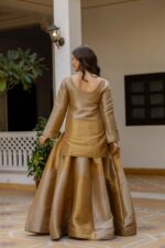 Gold Color Pure Banarasi Viscose Fabric Kali Pattern Top Lehenga