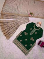 Green Color Chinon Silk Fabric Pearl Work Sharara Suit