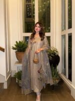 Grey Color Faux Georgette Fabric Sequence With Pearl Work Suit