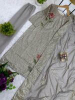Grey Color Faux Georgette Fabric Sequence With Pearl Work Suit