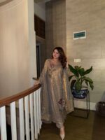 Grey Color Faux Georgette Fabric Sequence With Pearl Work Suit