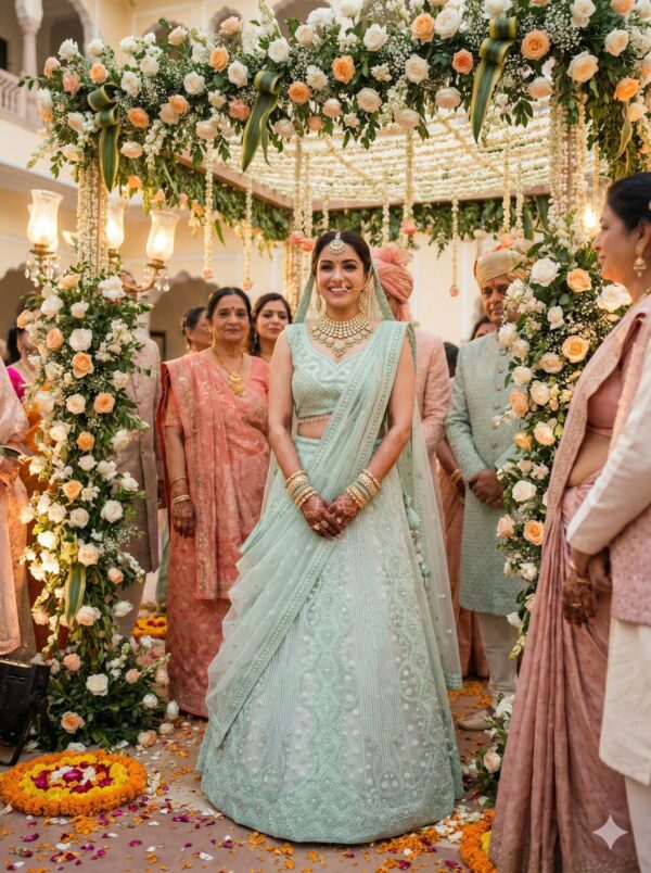 Ice Blue Color Soft Butterfly Net Fabric Sequence Work Lehenga