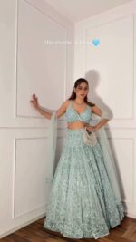 Ice Blue Color Soft Butterfly Net Fabric Sequence Work Lehenga