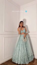 Ice Blue Color Soft Butterfly Net Fabric Sequence Work Lehenga