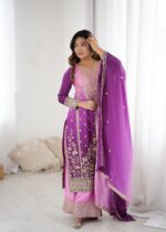 Lavender Color Chinon Silk Fabric Sequence Work Palazzo Suit