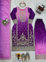 Lavender Color Chinon Silk Fabric Sequence Work Palazzo Suit