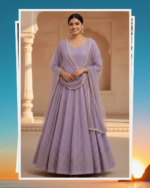 Lavender Color Soft Georgette Fabric Sequence With Jari Work Anarkali Suit