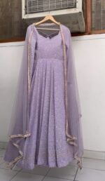 Lavender Color Soft Georgette Fabric Sequence With Jari Work Anarkali Suit
