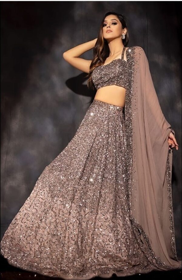 Light Brown Color Diamond Silk Georgette Fabric Sequence Work Lehenga