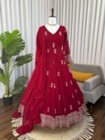 Maroon Color Faux Georgette Fabric Sequence Work Anarkali Suit