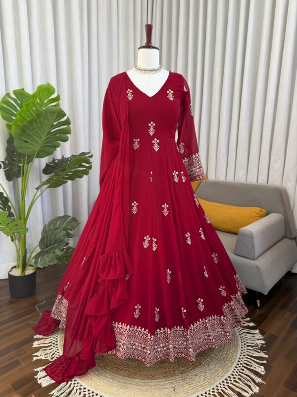 Maroon Color Faux Georgette Fabric Sequence Work Anarkali Suit