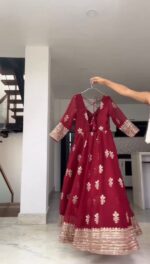 Maroon Color Faux Georgette Fabric Sequence Work Anarkali Suit