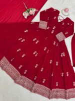 Maroon Color Faux Georgette Fabric Sequence Work Anarkali Suit