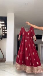 Maroon Color Faux Georgette Fabric Sequence Work Anarkali Suit