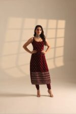 Maroon Color Roman Glass Fabric Sequence Work Suit