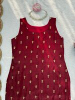 Maroon Color Roman Glass Fabric Sequence Work Suit