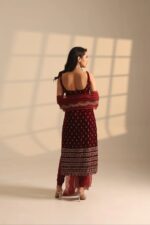 Maroon Color Roman Glass Fabric Sequence Work Suit