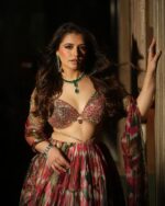 Multi Color Tabby Organza Silk Fabric Floral Print With Sequence Work Lehenga