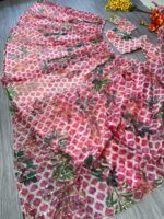 Multi Color Tabby Organza Silk Fabric Floral Print With Sequence Work Lehenga
