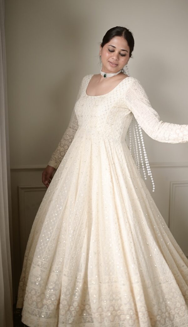 Off White Color Soft Georgette Fabric Sequence With Jari Work Anarkali Suit
