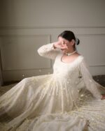 Off White Color Soft Georgette Fabric Sequence With Jari Work Anarkali Suit