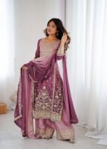 Onion Color Chinon Silk Fabric Sequence Work Palazzo Suit