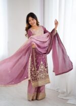 Onion Color Chinon Silk Fabric Sequence Work Palazzo Suit