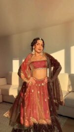 Orange Color Krishma Silk Fabric Sequence Work Lehenga