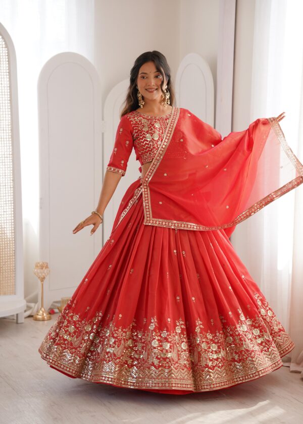 Orange Color Shimmer Silk Fabric Sequence Work Lehenga