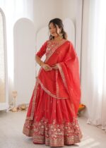Orange Color Shimmer Silk Fabric Sequence Work Lehenga