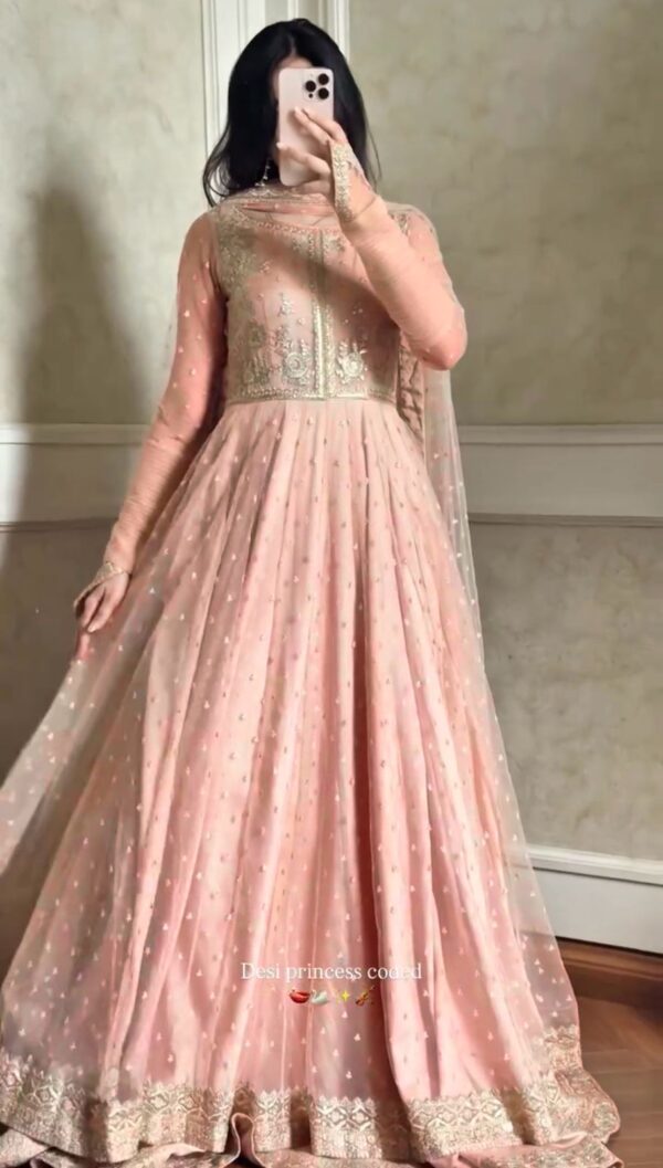 Peach Color Faux Georgette Fabric Sequence Work Lehenga Gown
