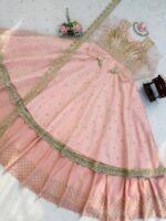 Peach Color Faux Georgette Fabric Sequence Work Lehenga Gown