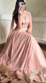 Peach Color Faux Georgette Fabric Sequence Work Lehenga Gown
