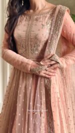 Peach Color Faux Georgette Fabric Sequence Work Lehenga Gown