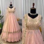 Peach Color Faux Georgette Fabric Sequence Work Lehenga Gown