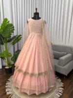 Peach Color Faux Georgette Fabric Sequence Work Lehenga Gown