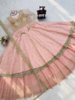 Peach Color Faux Georgette Fabric Sequence Work Lehenga Gown