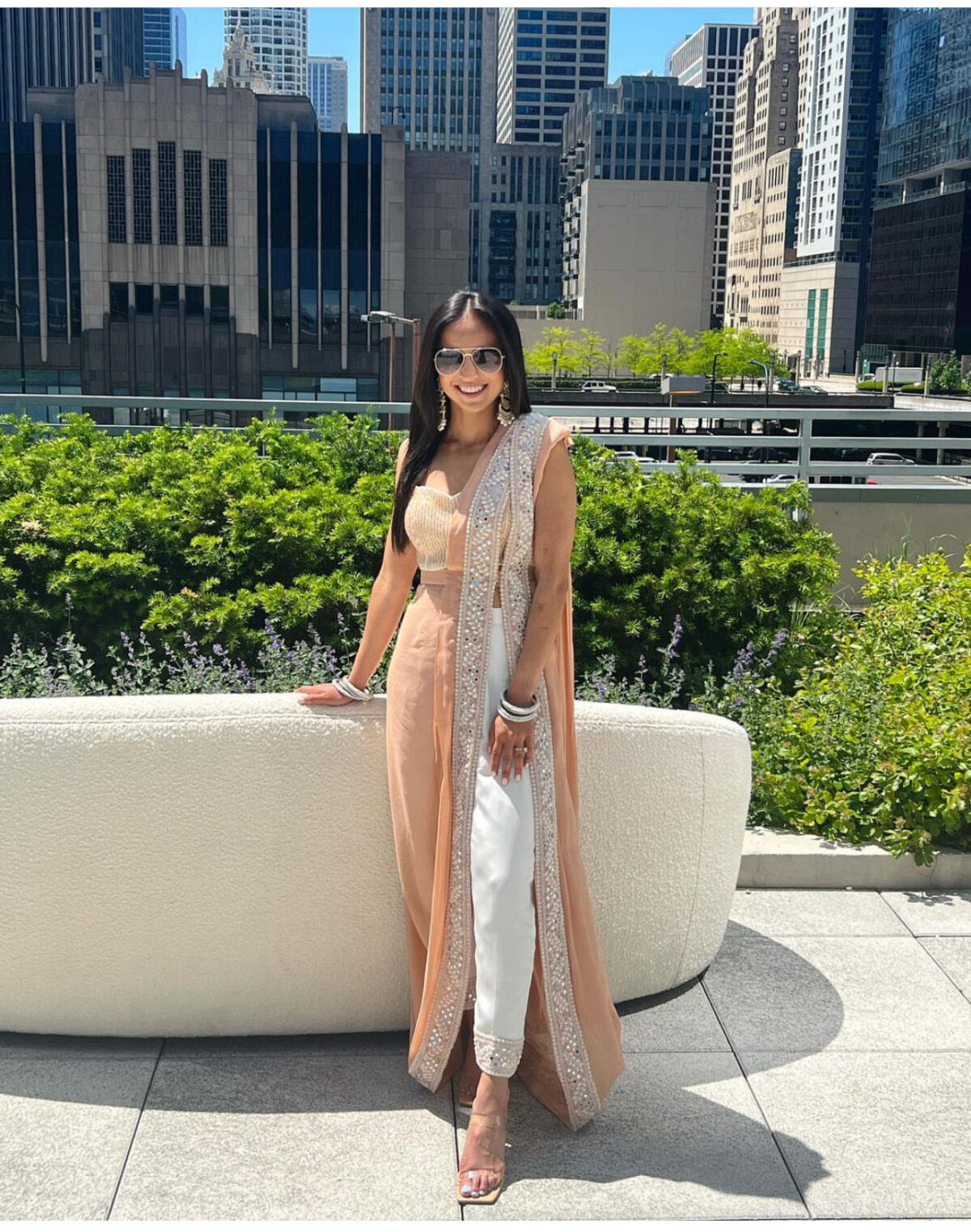 Peach Color Faux Georgette Sequence And Dori Resham Thread Work Pre-Stitched Saree