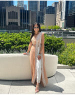 Peach Color Faux Georgette Sequence And Dori Resham Thread Work Pre-Stitched Saree