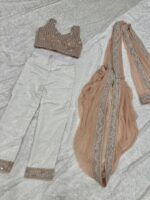 Peach Color Faux Georgette Sequence And Dori Resham Thread Work Pre-Stitched Saree