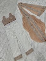 Peach Color Faux Georgette Sequence And Dori Resham Thread Work Pre-Stitched Saree