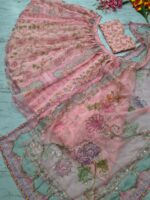 Peach Color Tabby Silk Fabric Sequence With Real Mirror Work Lehenga