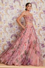 Peach Color Tabby Silk Fabric Sequence With Real Mirror Work Lehenga