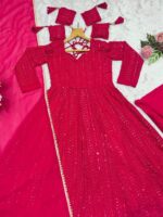 Pink Color Faux Blooming Fabric Sequence With Jari Work Sharara Suit