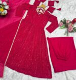 Pink Color Faux Blooming Fabric Sequence With Jari Work Sharara Suit